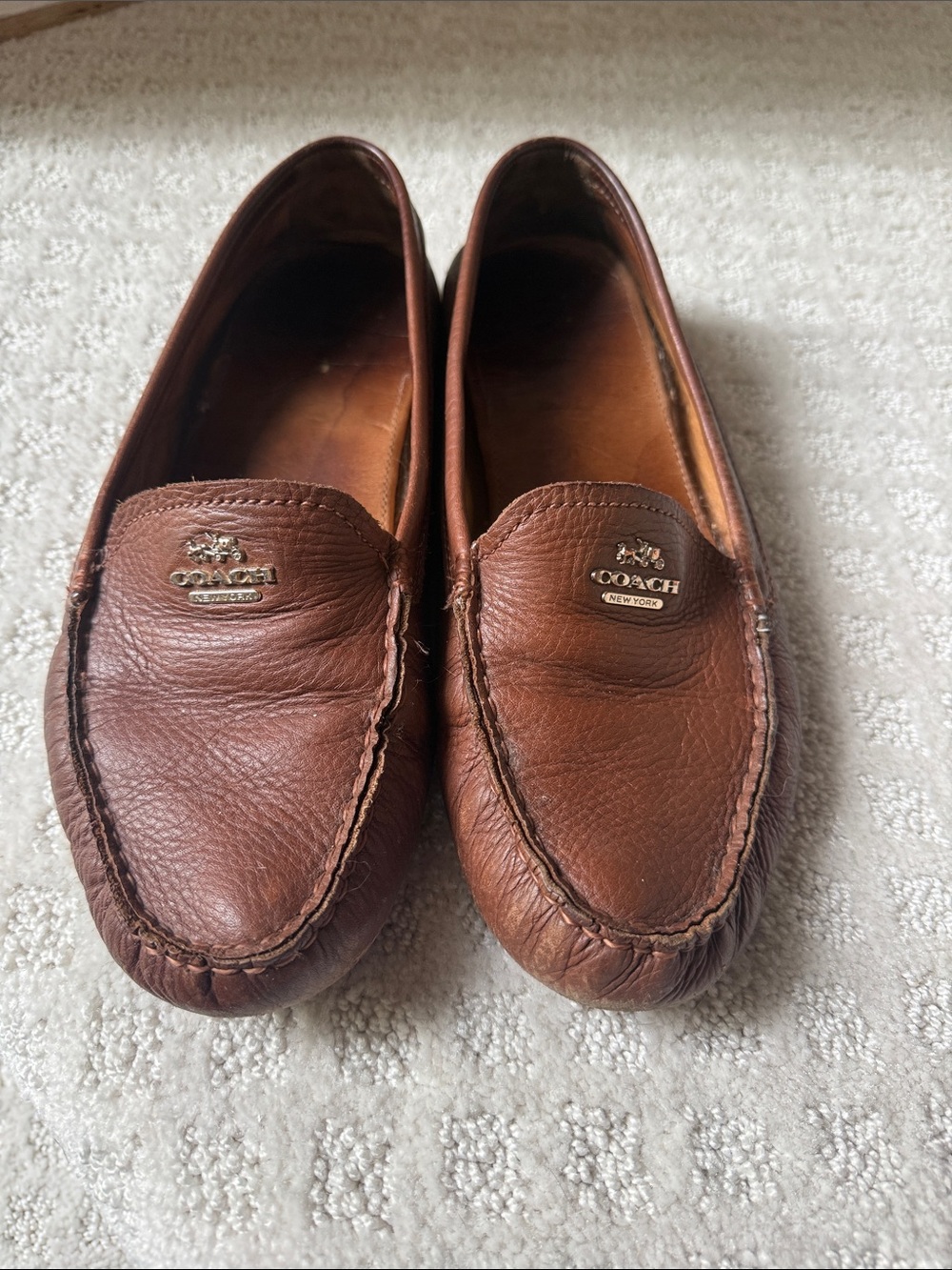 Women Coach Brown Leather Moc Toe Slip-On Loafers 11 drivers used